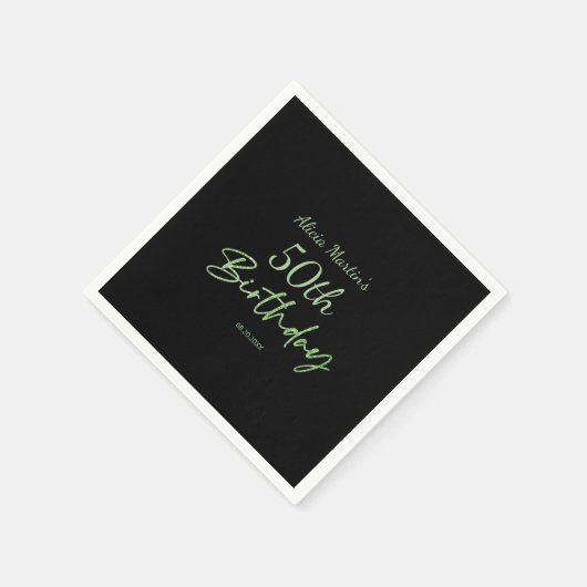 Moderne & Minimale Groene Typografie Zwart Verjaar Servet (Hoek)