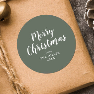 Moderne minimale groene vrolijke kerst familie ronde sticker