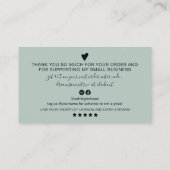 Moderne minimale groenere het manuscriptorde dank  visitekaartje (Achterkant)