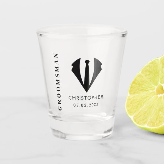 Moderne minimale Groomsman Naam Bruiloft Feest Gif Shot Glas (Voorkant)