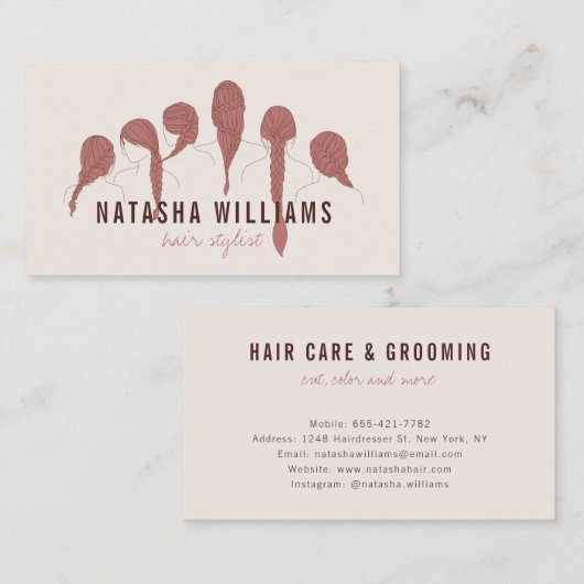 Moderne minimale haarstijl illustratie lineart visitekaartje (Voorkant / Achterkant)