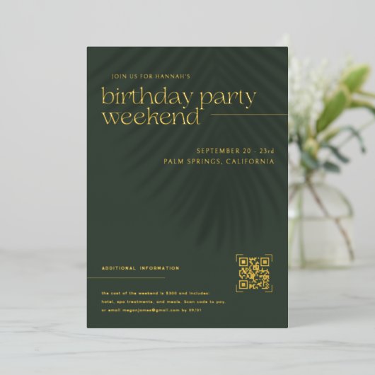 Moderne minimale handpalmen | Verjaardag Weekend Folie Uitnodiging (Staand Voorkant)