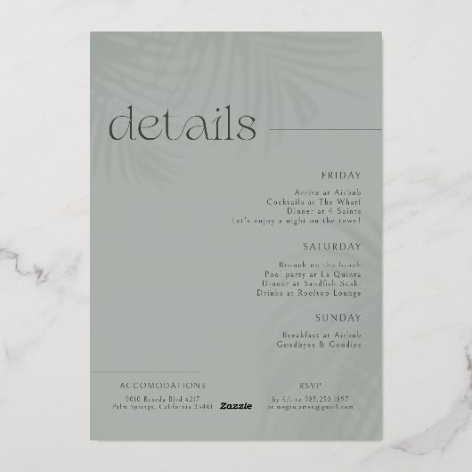 Moderne minimale handpalmen | Verjaardag Weekend Folie Uitnodiging (Achterkant)