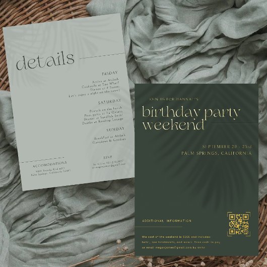 Moderne minimale handpalmen | Verjaardag Weekend Folie Uitnodiging