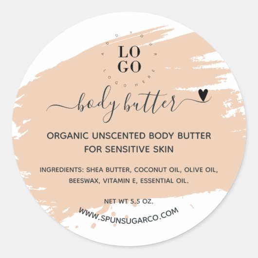 Moderne minimale hanteerbare lichaamsbutter scrub- ronde sticker (Voorkant)