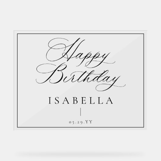 Moderne minimale Happy Birthday Script Typografie Acryl Bord (Voorkant)
