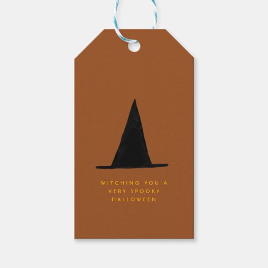 Moderne, minimale Happy Spooky Halloween Witch Pet Cadeaulabel (Voorkant)