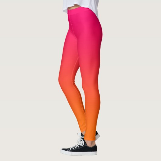 Moderne, minimale helderroze en Oranje gradiënt Leggings (Links)