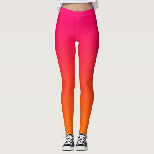 Moderne, minimale helderroze en Oranje gradiënt Leggings (Voorkant)