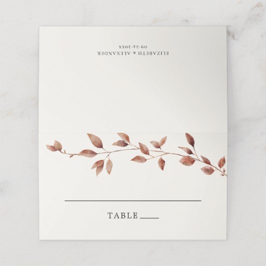 Moderne minimale herfst bladeren herfst bruiloft plaatskaartje (Buitenkant ongevouwen)