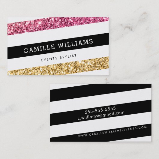 MODERNE MINIMALE hoek streep vet goud roze glitter Visitekaartje (Voorkant / Achterkant)