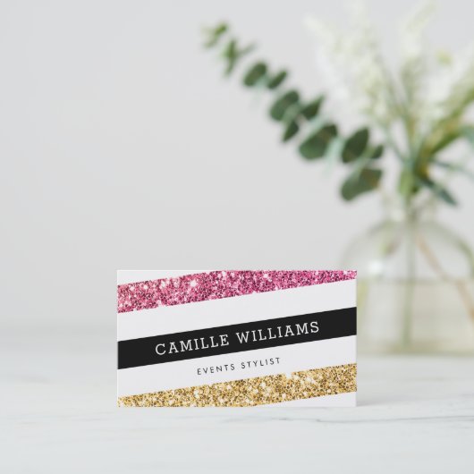 MODERNE MINIMALE hoek streep vet goud roze glitter Visitekaartje (Staand voorkant)