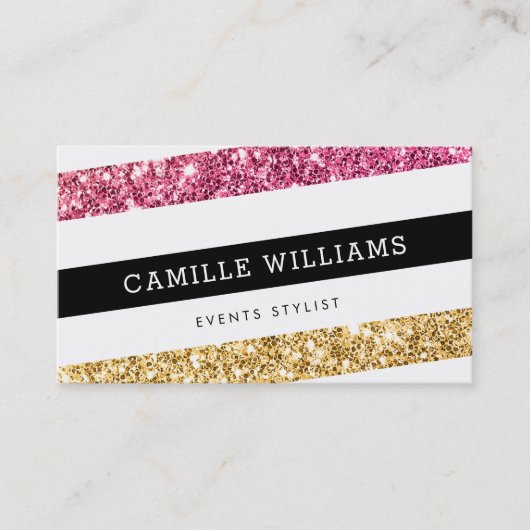 MODERNE MINIMALE hoek streep vet goud roze glitter Visitekaartje (Voorkant)