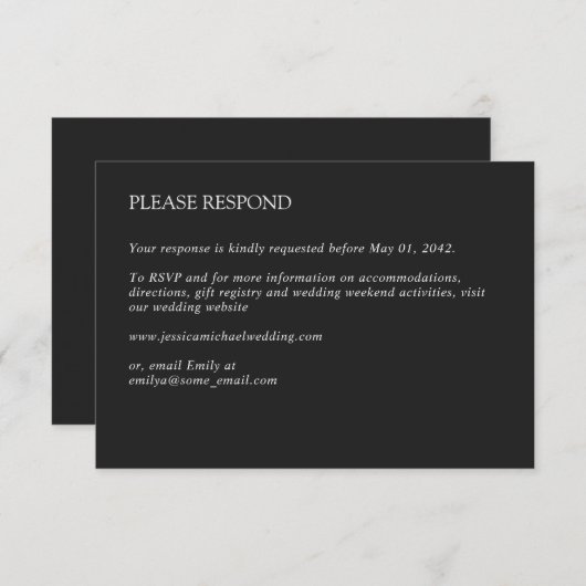 Moderne minimale houtskool bruiloft RSVP kaartje (Voorkant / Achterkant)
