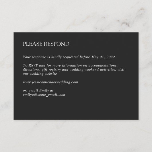 Moderne minimale houtskool bruiloft RSVP kaartje (Voorkant)