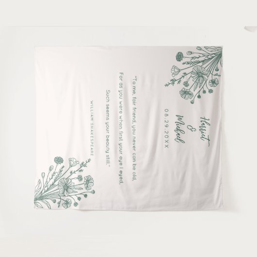 Moderne Minimale Huwelijksachtergrond Bloemen Wild Wandkleed (Voorkant (horizontaal))