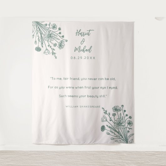 Moderne Minimale Huwelijksachtergrond Bloemen Wild Wandkleed (Voorkant)