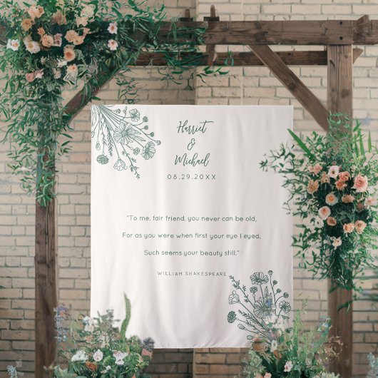 Moderne Minimale Huwelijksachtergrond Bloemen Wild Wandkleed
