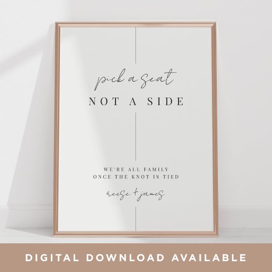 Moderne minimale huwelijksceremonie zitteken poster