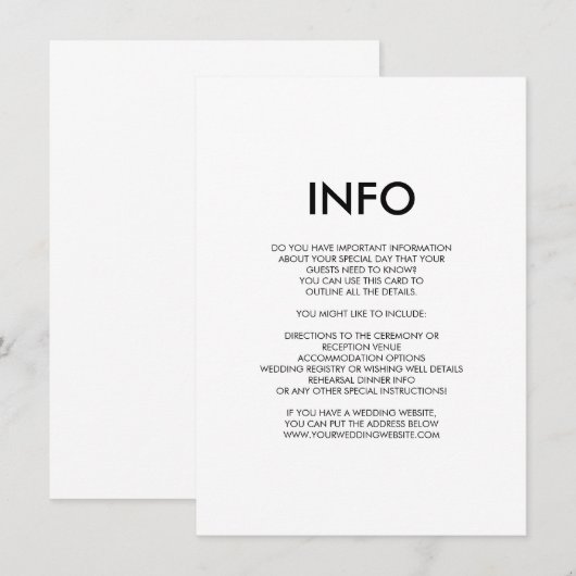Moderne minimale huwelijksdetails / informatiekaar informatiekaartje (Voorkant / Achterkant)