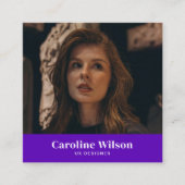 Moderne Minimale Indigo Professionele QR Code Foto Vierkante Visitekaartje (Voorkant)