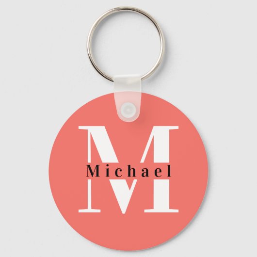 Moderne minimale Initiaal + naam koraal monogram Sleutelhanger (Voorkant)