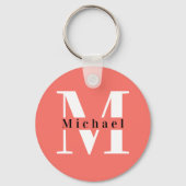 Moderne minimale Initiaal + naam koraal monogram Sleutelhanger (Achterkant)