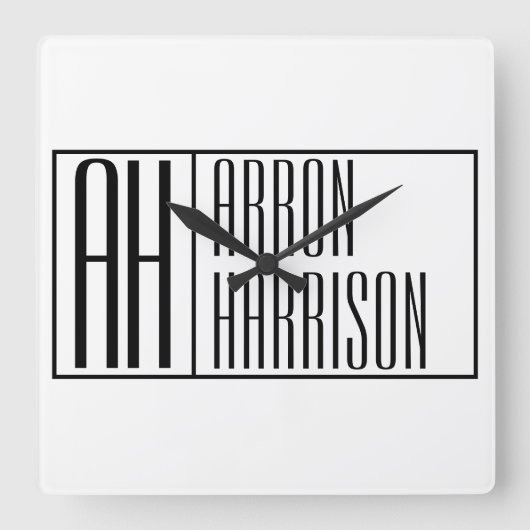 Moderne minimale Initialen en Logo naam Vierkante Klok (Voorkant)