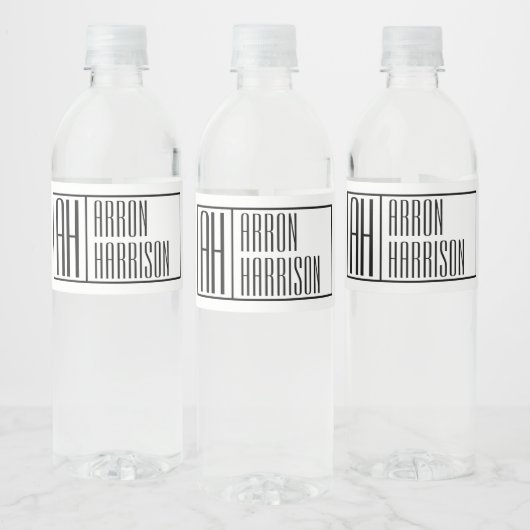 Moderne minimale Initialen en Logo naam Waterfles Etiket (Flessen)
