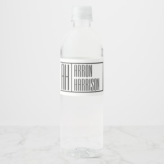 Moderne minimale Initialen en Logo naam Waterfles Etiket (Voorkant)