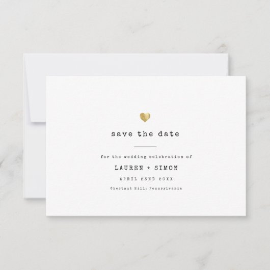 Moderne minimale inktschrijfmachine Gold Wedding B Save The Date (Voorkant)