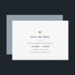 Moderne minimale inktschrijfmachine Gold Wedding B Save The Date<br><div class="desc">Dit simpele sparen de Datum kaart voor uw trouwfeest schijnt met eenvoud. Moderne typemachine typografie met een delicaat hart in (bedrukt) goud,  dit is minimalistisch en toch zo elegant. Dit is de stoffige blauwe versie.</div>