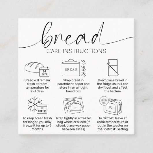 Moderne minimale instructies voor broodbakbroodver vierkante visitekaartje (Voorkant)