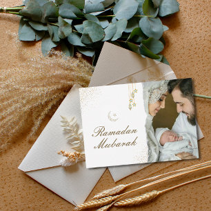 Moderne minimale Islamitische Ramadan Mubarak Foto Notitiekaartje
