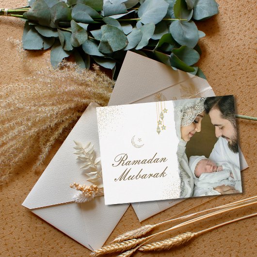 Moderne minimale Islamitische Ramadan Mubarak Foto Notitiekaartje