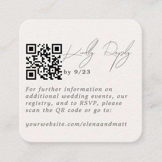 Moderne minimale Ivory RSVP QR Code Kaart (Voorkant)
