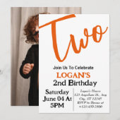 Moderne minimale jongen 2e verjaardag foto kaart (Voorkant / Achterkant)