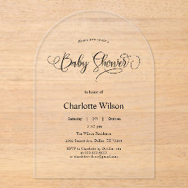 Moderne Minimale Kalligrafie Baby Boy Shower Acryl Uitnodigingen