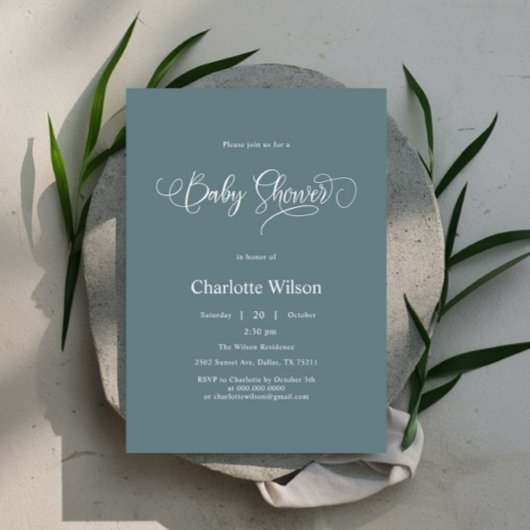 Moderne Minimale Kalligrafie Baby Boy Shower Kaart