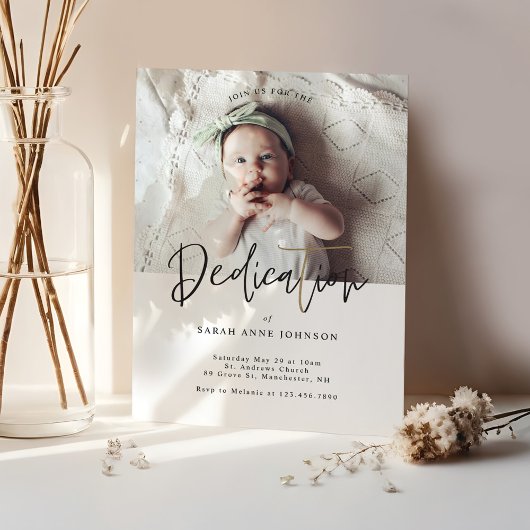 Moderne Minimale Kalligrafie Baby Fototoewijding Kaart