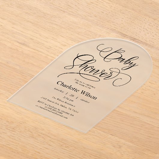 Moderne Minimale Kalligrafie Baby Meisje Douche Acryl Uitnodigingen (Laagn)