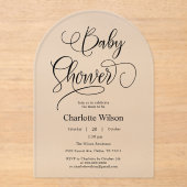 Moderne Minimale Kalligrafie Baby Meisje Douche Acryl Uitnodigingen (Voorkant)