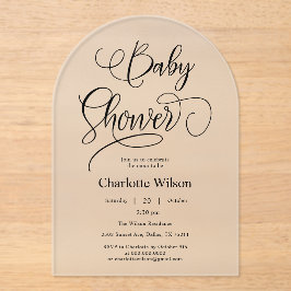 Moderne Minimale Kalligrafie Baby Meisje Douche Acryl Uitnodigingen
