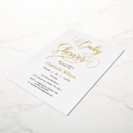 Moderne Minimale Kalligrafie Baby Meisje Douche Folie Uitnodiging