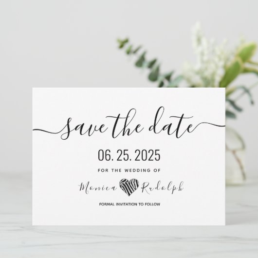Moderne minimale kalligrafie-bruiloft bespaart de  save the date (Staand voorkant)