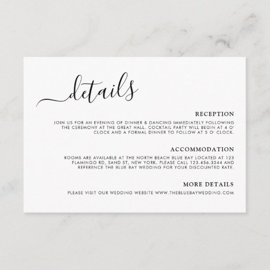 Moderne minimale kalligrafie-bruiloft - details informatiekaartje (Voorkant)