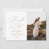 Moderne minimale kalligrafie bruiloft foto save the date (Voorkant)