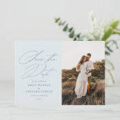 Moderne minimale kalligrafie bruiloft foto save the date (Staand voorkant)