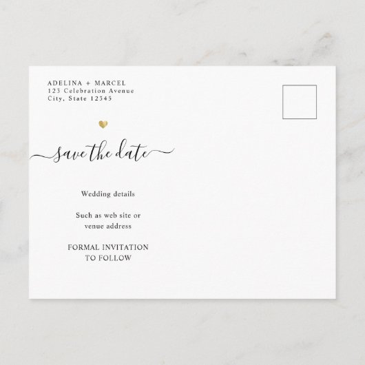 Moderne minimale kalligrafie Chic Gold bespaart de Aankondigingskaart (Achterkant)