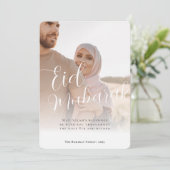 Moderne minimale kalligrafie Eid Mubarak Foto Feestdagenkaart (Staand voorkant)